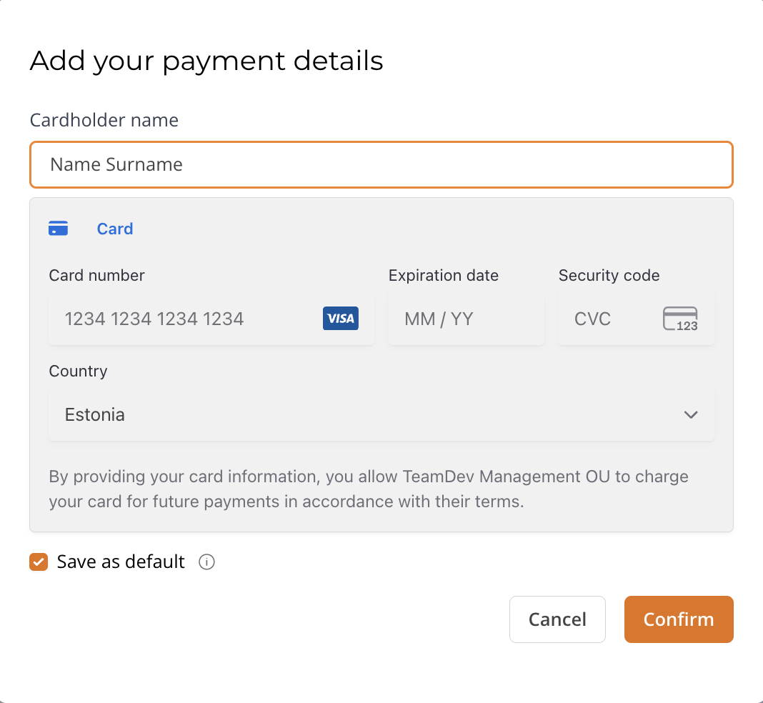 Add payment details dialog